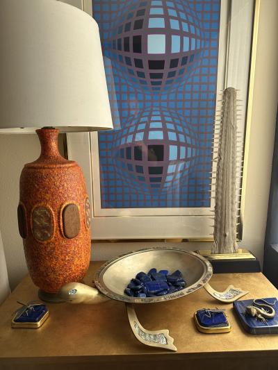  Los Castillo Brass and Abalone Shell Turtle Sculpture Platter