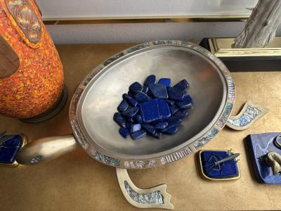  Los Castillo Brass and Abalone Shell Turtle Sculpture Platter