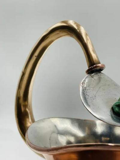  Los Castillo Copper Silver Stone Pitcher by Los Castillo Mexico 1960s Signed 