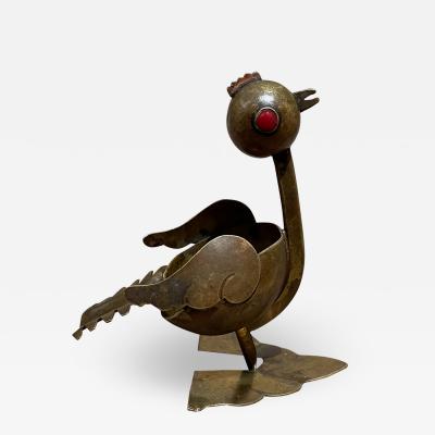  Los Castillo Cute Big BIRD Brass Ashtray Red Stone Eye LOS CASTILLO 1960s Mexico