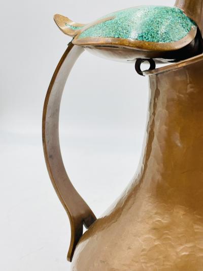  Los Castillo Hammered Copper Turquoise Inlay Toucan Water Pitcher by Alfredo Villasa a