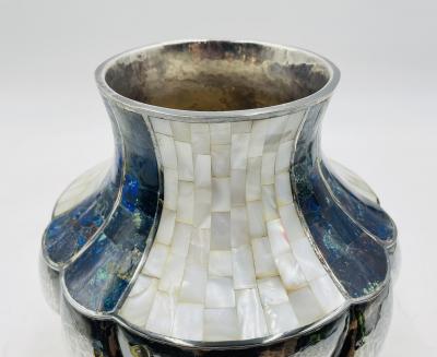  Los Castillo Los Castillo Studio Vase with Inlay and Hammered Finish Mexico 1970s
