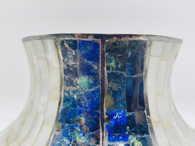  Los Castillo Los Castillo Studio Vase with Inlay and Hammered Finish Mexico 1970s