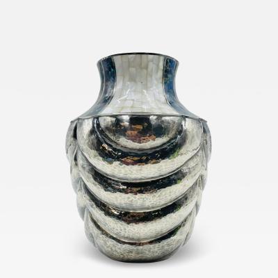  Los Castillo Los Castillo Studio Vase with Inlay and Hammered Finish Mexico 1970s