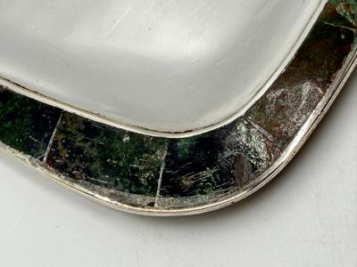  Los Castillo Los Castillo Taxco Azurite Lapis Inlaid Silver Plated Tray Mexican Modernist