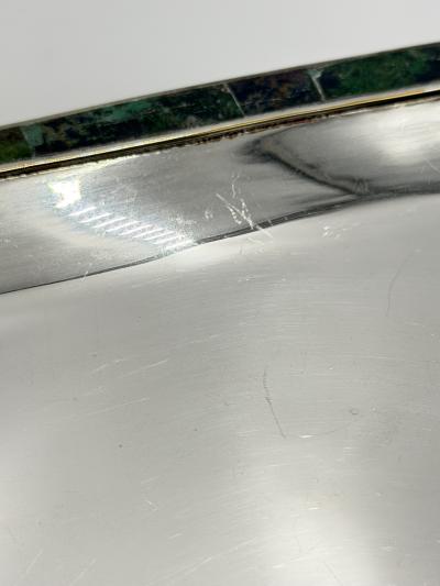  Los Castillo Los Castillo Taxco Azurite Lapis Inlaid Silver Plated Tray Mexican Modernist