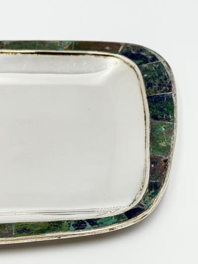 Los Castillo Los Castillo Taxco Azurite Lapis Inlaid Silver Plated Tray Mexican Modernist