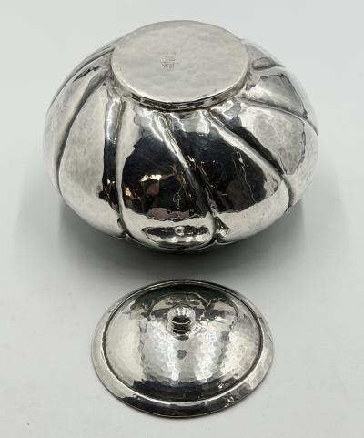  Los Castillo Los Castillo Taxco Malachite Silver Plate Lidded Bowl Mexican Modernist Silver