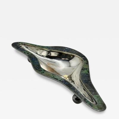  Los Castillo Los Castillo Taxco Modernist Silver Plate Malachite Lapis Centerpiece Bowl