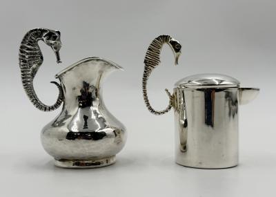  Los Castillo Los Castillo Taxco Seahorse Silver Plate Creamer Sugar Set Mexico 1950s