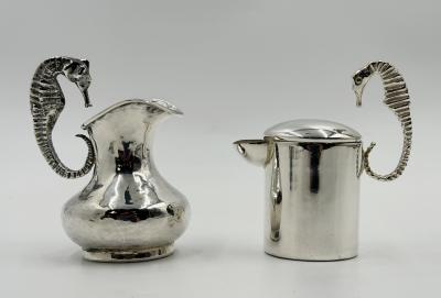  Los Castillo Los Castillo Taxco Seahorse Silver Plate Creamer Sugar Set Mexico 1950s