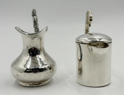  Los Castillo Los Castillo Taxco Seahorse Silver Plate Creamer Sugar Set Mexico 1950s