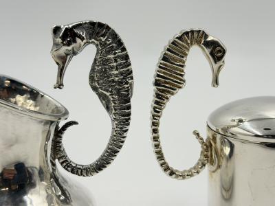  Los Castillo Los Castillo Taxco Seahorse Silver Plate Creamer Sugar Set Mexico 1950s