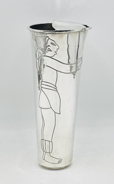  Los Castillo Los Castillo Taxco Silver Plate Aztec Figural Cocktail Pitcher Mexico 1960s