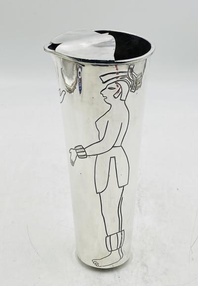  Los Castillo Los Castillo Taxco Silver Plate Aztec Figural Cocktail Pitcher Mexico 1960s