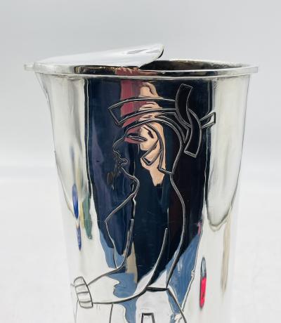  Los Castillo Los Castillo Taxco Silver Plate Aztec Figural Cocktail Pitcher Mexico 1960s