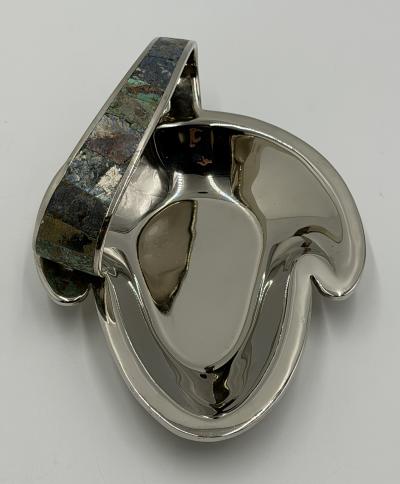 Los Castillo Los Castillo Taxco Silver Plate Malachite Lapis Catchall Dish Mexico 1960s