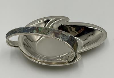  Los Castillo Los Castillo Taxco Silver Plate Malachite Lapis Catchall Dish Mexico 1960s