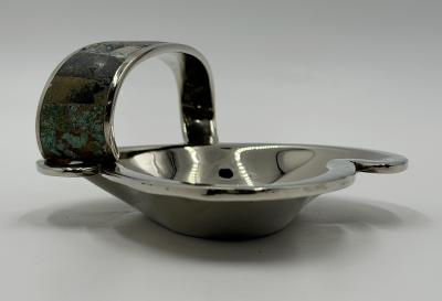  Los Castillo Los Castillo Taxco Silver Plate Malachite Lapis Catchall Dish Mexico 1960s