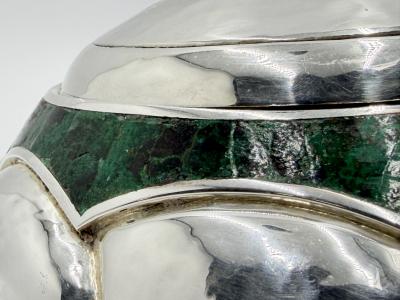  Los Castillo Los Castillo Taxco Silver Plate Malachite Lidded Bowl Mexican Modernism