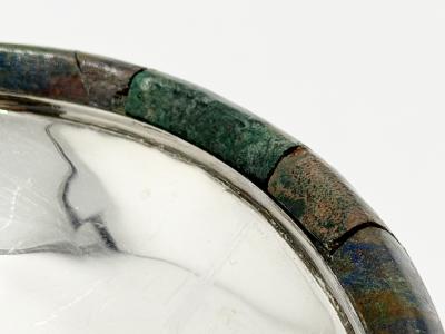  Los Castillo Los Castillo Taxco Silver Plate Tripod Catchall with Lapis Azurite Stone Inlay