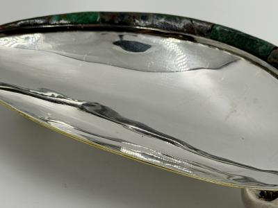  Los Castillo Los Castillo Taxco Silver Plate Tripod Catchall with Lapis Azurite Stone Inlay