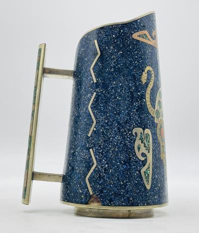 Los Castillo Mexican Alpaca Silver Lapis Lazuli Inlaid Water Pitcher Mexico Modernism