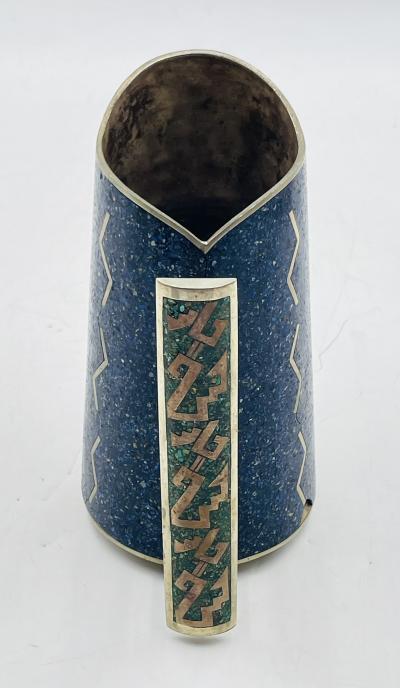  Los Castillo Mexican Alpaca Silver Lapis Lazuli Inlaid Water Pitcher Mexico Modernism