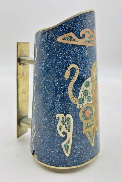  Los Castillo Mexican Alpaca Silver Lapis Lazuli Inlaid Water Pitcher Mexico Modernism
