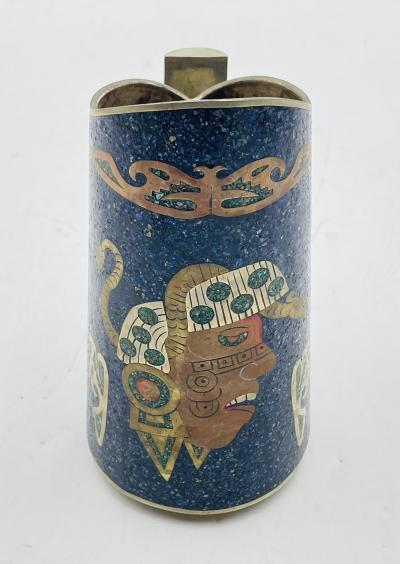  Los Castillo Mexican Alpaca Silver Lapis Lazuli Inlaid Water Pitcher Mexico Modernism