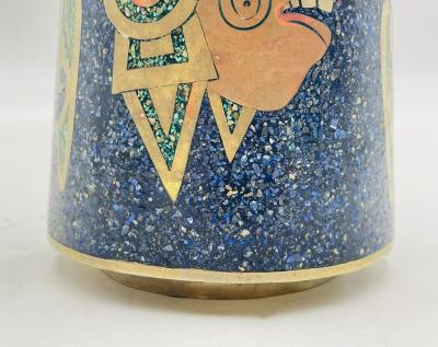  Los Castillo Mexican Alpaca Silver Lapis Lazuli Inlaid Water Pitcher Mexico Modernism