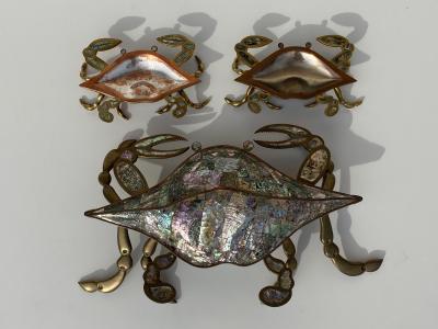 Los Castillo Mexican Brass and Abalone Crab Family Serving Dish