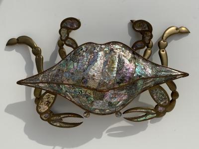 Los Castillo Mexican Brass and Abalone Crab Family Serving Dish