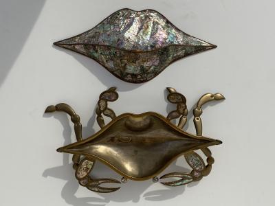 Los Castillo Mexican Brass and Abalone Crab Family Serving Dish