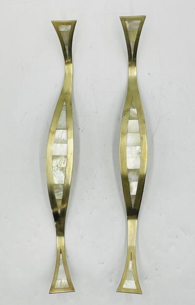  Los Castillo Pair of Large Door Handles in Brass Mother of Pearl by Los Castillo Mexican