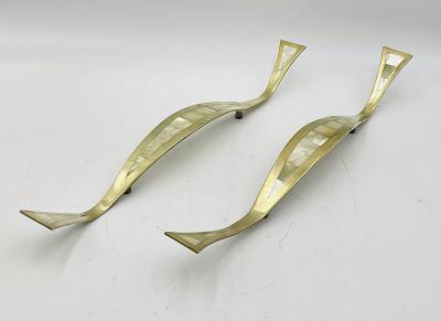  Los Castillo Pair of Large Door Handles in Brass Mother of Pearl by Los Castillo Mexican