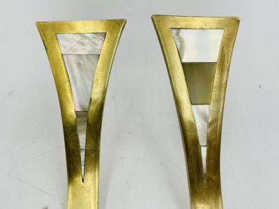  Los Castillo Pair of Large Door Handles in Brass Mother of Pearl by Los Castillo Mexican