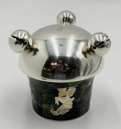  Los Castillo Rare Los Castillo Tripod Vase with Malachite Lapis Azurite Turquoise Inlay