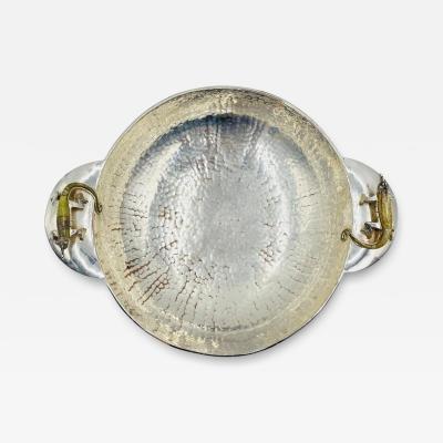  Los Castillo Silver Plated Bowl with Stone Inlaid Lizard Handles by Wolmar Castillo
