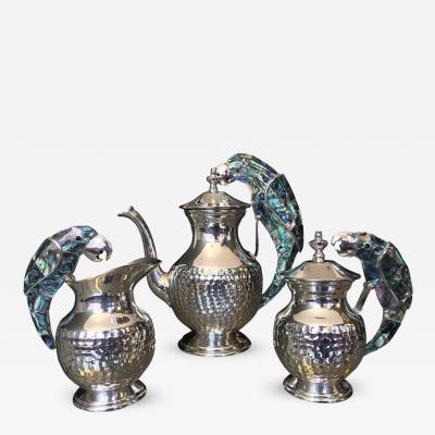  Los Castillo Tea Service Set in Silver and Abalone by Los Castillo