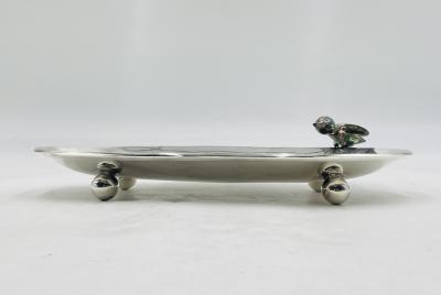  Los Castillo Vintage Footed Tray with Abalone Bird by Los Castillo Mexican Modernism