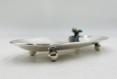  Los Castillo Vintage Footed Tray with Abalone Bird by Los Castillo Mexican Modernism