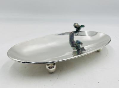  Los Castillo Vintage Footed Tray with Abalone Bird by Los Castillo Mexican Modernism