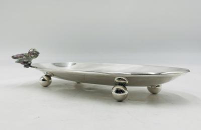  Los Castillo Vintage Footed Tray with Abalone Bird by Los Castillo Mexican Modernism