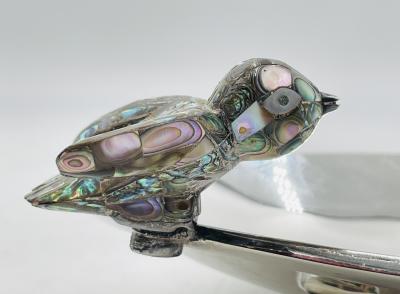  Los Castillo Vintage Footed Tray with Abalone Bird by Los Castillo Mexican Modernism
