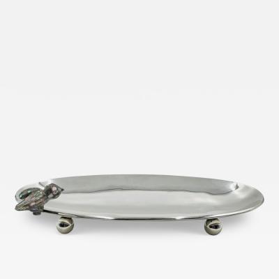  Los Castillo Vintage Footed Tray with Abalone Bird by Los Castillo Mexican Modernism