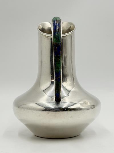  Los Castillo Vintage Los Castillo Taxco Silver Plate Malachite Lapis Lazuli Water Pitcher