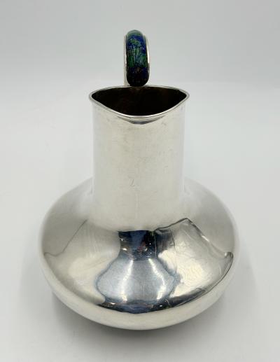  Los Castillo Vintage Los Castillo Taxco Silver Plate Malachite Lapis Lazuli Water Pitcher