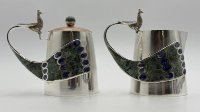  Los Castillo Wolmar Castillo Peacock Creamer Sugar Pot Ladle W Malachite Lapis Inlay