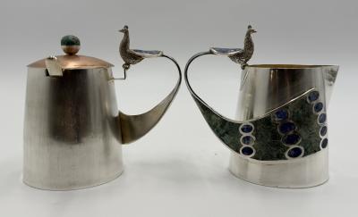  Los Castillo Wolmar Castillo Peacock Creamer Sugar Pot Ladle W Malachite Lapis Inlay